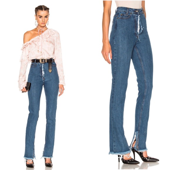 Magda Butrym Lowville Straight Split Fringe Hem Jeans Size 8 - Picture 1 of 13